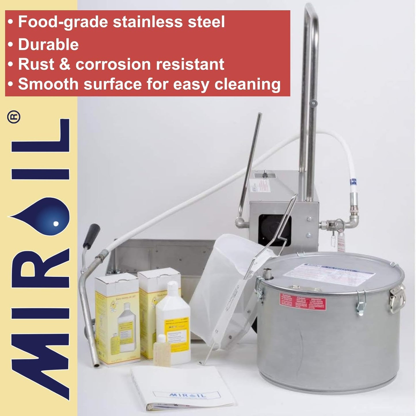MirOil BD505 Electric Oil Filter Machine & Discard Trolley, Portable Oil Filter Machine for 55lb Fryer Grease, Filtration System for Deep Fryers for Food Trucks, Caterings, Restaurants & Food Services