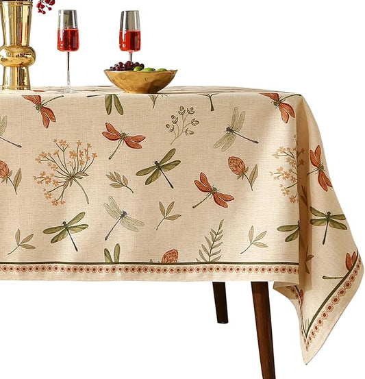 ISAENNE Designer Floral Linen Extra Long Table Cloth Rectangle,French Off White Elegant Tablecloth,Washable Home Decor Tablecloths for Dining Thanksgiving Kitchen Christmas,63"*110"-Grace B