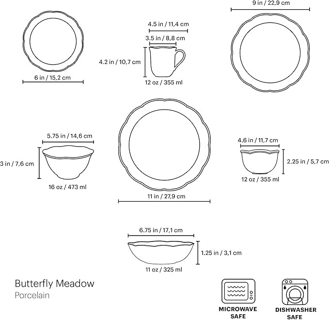 Lenox 865075 Butterfly Meadow 28-Piece Dinnerware Set, White