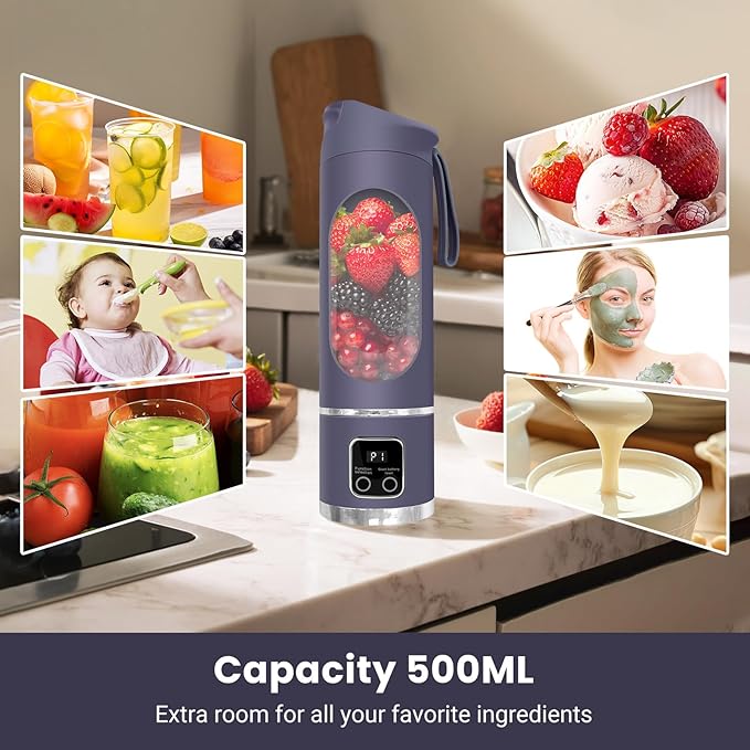 Portable Blender Personal Electric USB，500ML Portable juicer Shakes and Smoothies Blender，Small Blenders，Mixing，Compact、Convenient and Versatile (Purple)