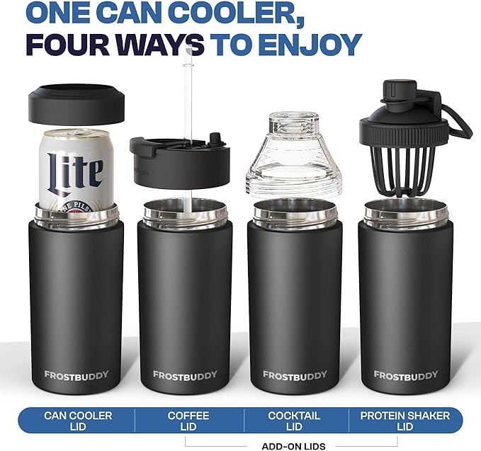 Frost Buddy Universal Buddy Can Cooler - Fits All - For Regular 12 & 16 oz or Slim-Size Bottles - Insulated Double-Walled Stainless Steel (Lights)