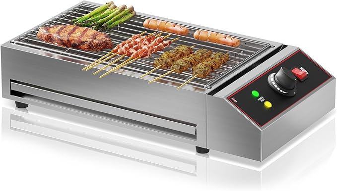GarveeHome Electric Indoor Grill, 1800W Commercial Portable BBQ Grill Smokeless Countertop Grill with Removable Griddle, Stainless Steel, for Restaurant Home Camping Party Picnic