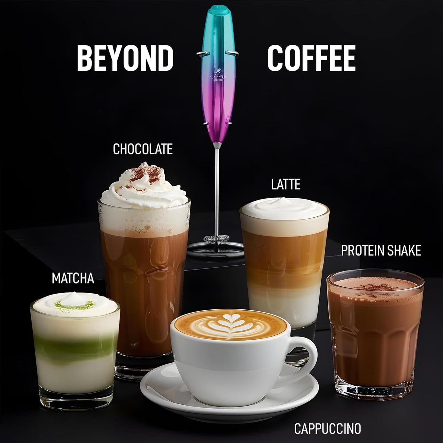 Zulay Kitchen Executive Series Milk Frother Wand - Upgraded & Improved Stand - Ideal Coffee Gift - Coffee Frother Handheld Foam Maker For Lattes - Electric Milk Frother Handheld For Cappuccino