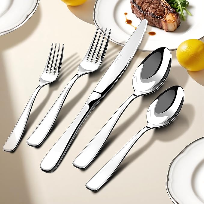 Silverware Set for 6, 30 Piece 18/10 Stainless Steel Flatware Utensils Cutlery Set, Mirror Polished knives Forks and Spoons Silverware Sets,Dishwasher Safe for Dinner Home Kitchen,Wedding Party