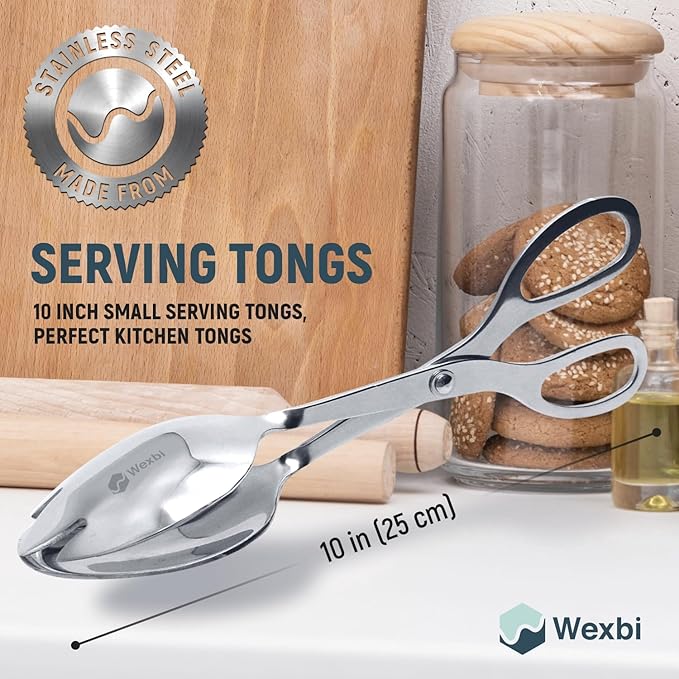 Salad Tongs 10-Inch – Heavy Duty Stainless Steel Serving Tongs for Salad, BBQ, Buffet, Kitchen & Party Use