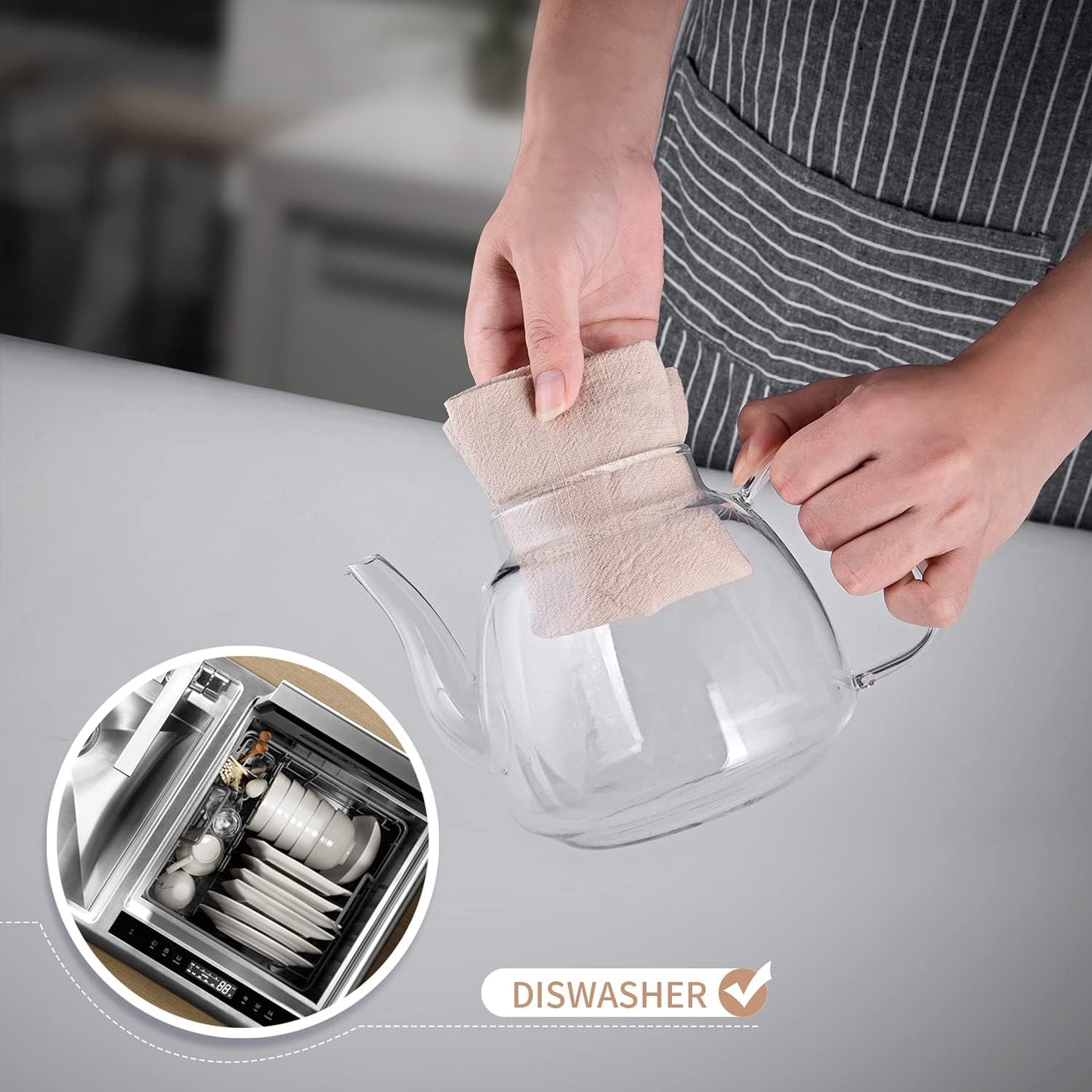 CNGLASS Glass Teapot with Removable Infuser 1100ml(37.5oz),Clear Tea Kettle Stovetop Safe,Blooming and Loose Leaf Tea Maker