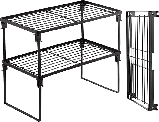 Tomorotec [2 Pack] Stackable Kitchen Storage Shelf Rack, Foldable Spice Rack Cabinet Organization Storage Shelves, Kitchen Shelves, Kitchen Counter & Cabinet Shelf Organizer,