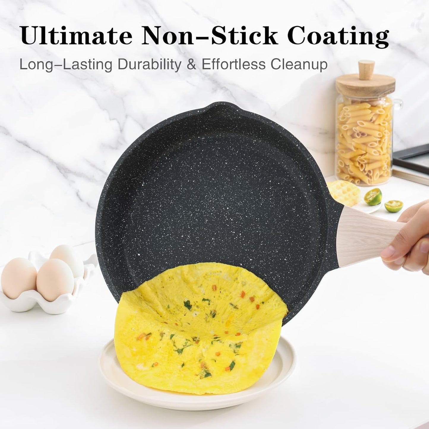 Frying Pans Nonstick with Lid, 11 Inch Skillet with Lid, Induction Cooking Pan, Stay-Cool Handle, Compatible with All Stovetops, PFOA Free