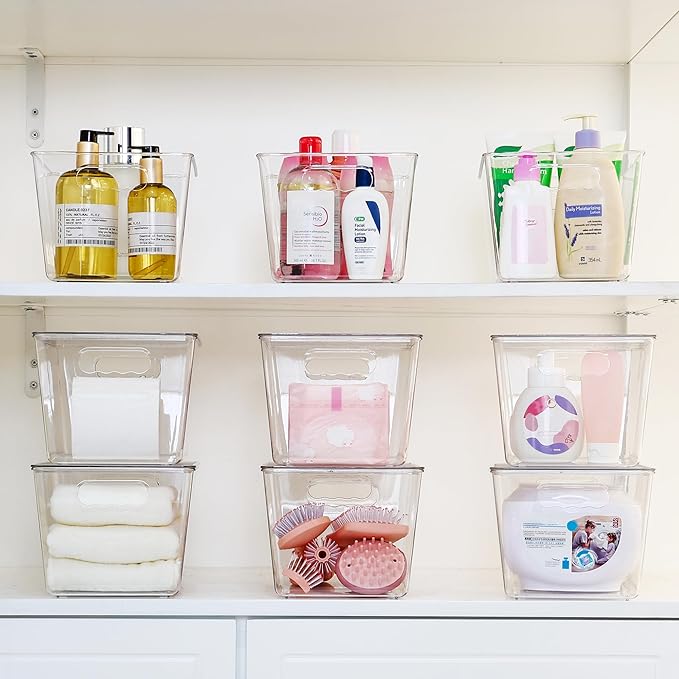 Vtopmart 8 Pack Clear Stackable Storage Bins with Lids, Large Plastic Containers with Handle for Pantry Organization and Storage,Perfect for Kitchen, Fridge, Cabinet, Bathroom Organizer