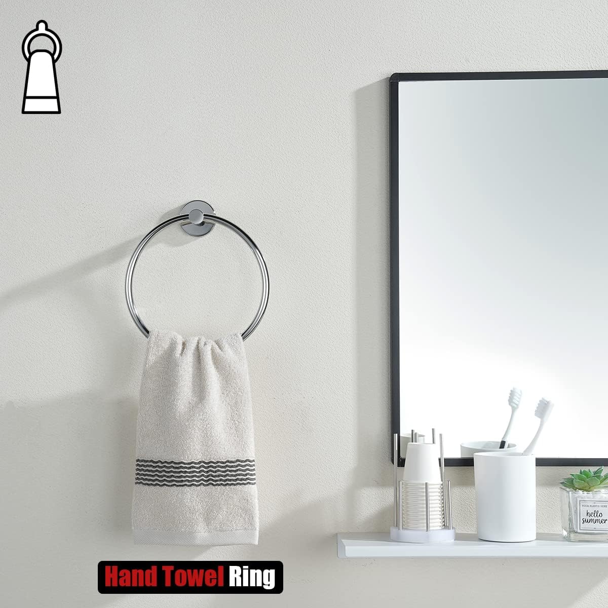 JQK Chrome Towel Ring, 304 Stainless Steel Hand Towel Holder for Bathroom, Polished Finish Wall Mount, TR130-CH