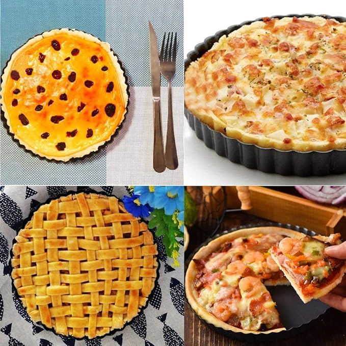 RICHSC-PAN Tart Pan, 9 Inch Tart Pans, Non-Stick Removable Loose Bottom Carbon Steel 9In Tart Pan, The 9.5 Inches at the Top and 9 Inches at the Bottom, With a Depth of 1.1 Inches.