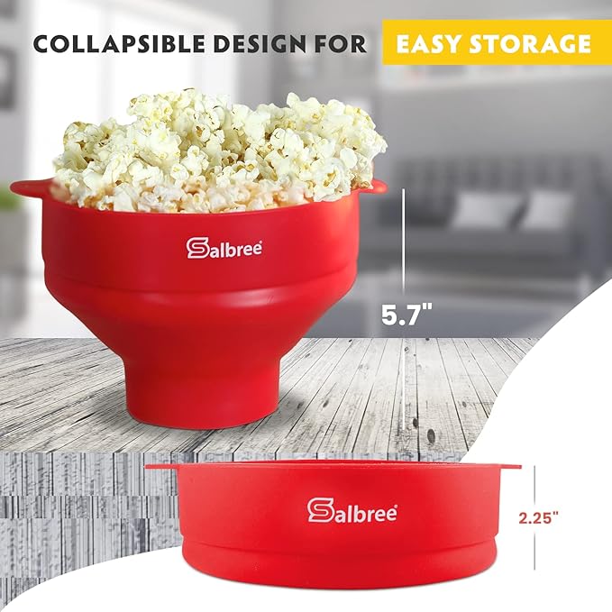 The Original Salbree Collapsible Silicone Microwave Popcorn Popper Maker Machine, Microwavable Bowl Holds 16 Cups, Uses Hot Air and Oil Always Optional - The Most Colors Available (White)