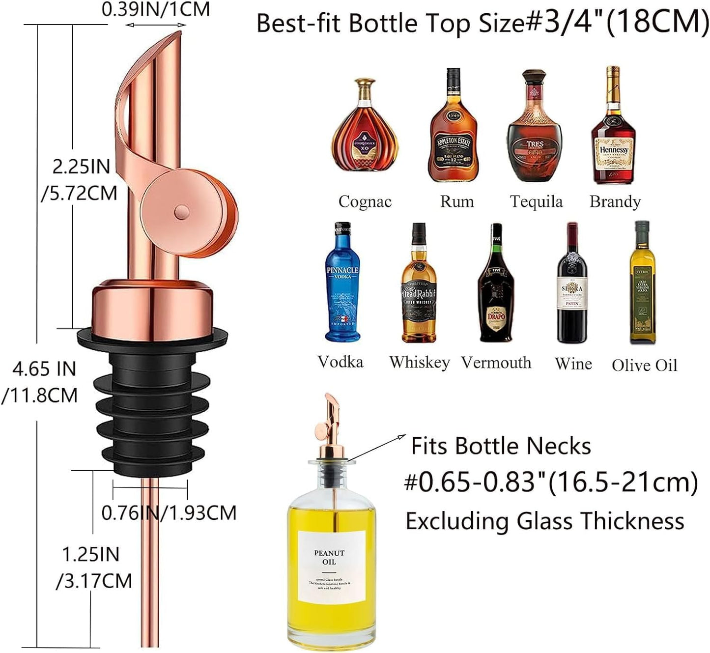 Pafusen 2 Pack Auto Flip Olive Oil Dispenser, Liquor Pour Spout, Oil Dispenser for Kitchen, Easily Turn Your Bottles into Dispensers for Liquor, Coffee Syrup or Oils, Weighted Pourer, Rose Gold