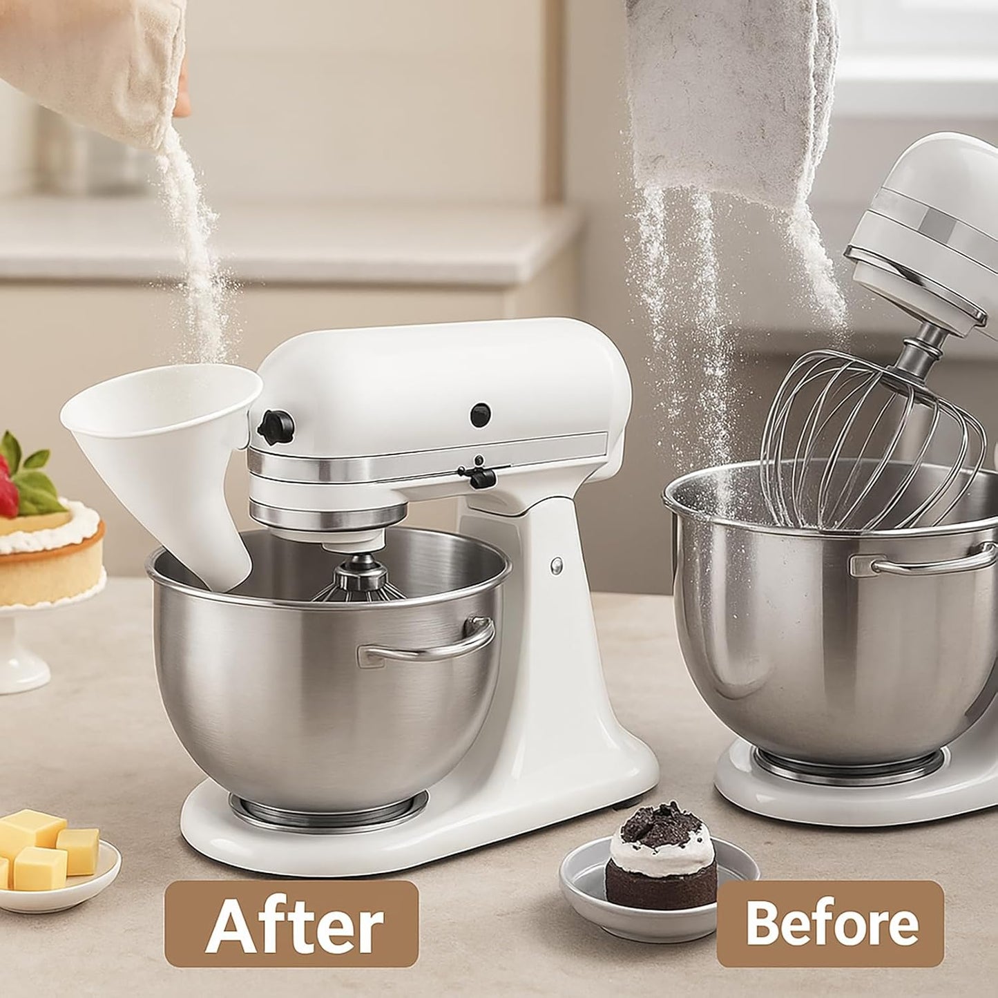 Flour Funnel for Kitchen Aid Stand Mixer, Plastic Funnel with Easy-Pour Attachment Fits KSM150 5-Quart Tilt-Head Mixers, Mess-Free Baking Accessory for Flour, Sugar, and Egg Liquid (BLACK1PCS)