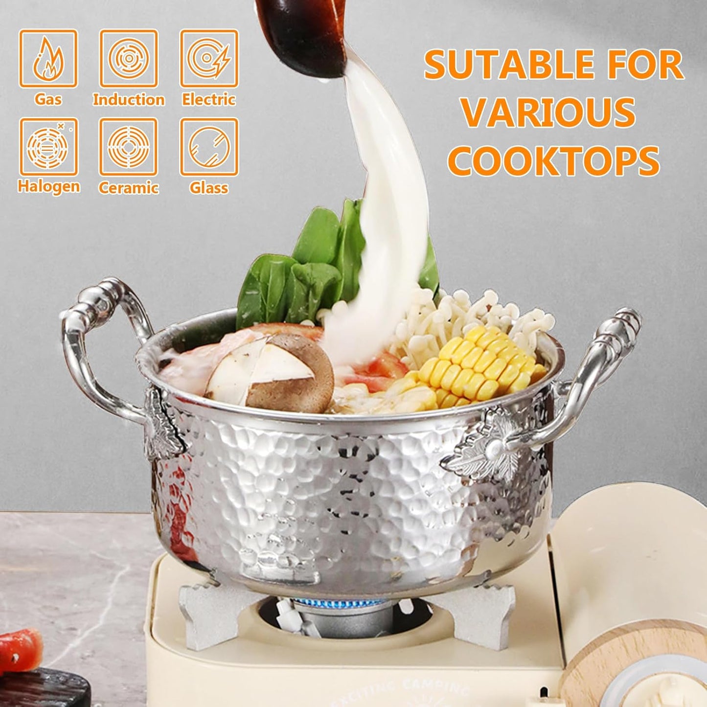 Stainless Steel Stock Pot with Visible Lid for Pasta, Soup, Spaghetti, Nonstick Thick Bottom Stockpot, Induction Pasta Pot Compatible with All Cooktops, Dishwasher Safe,2.7QT