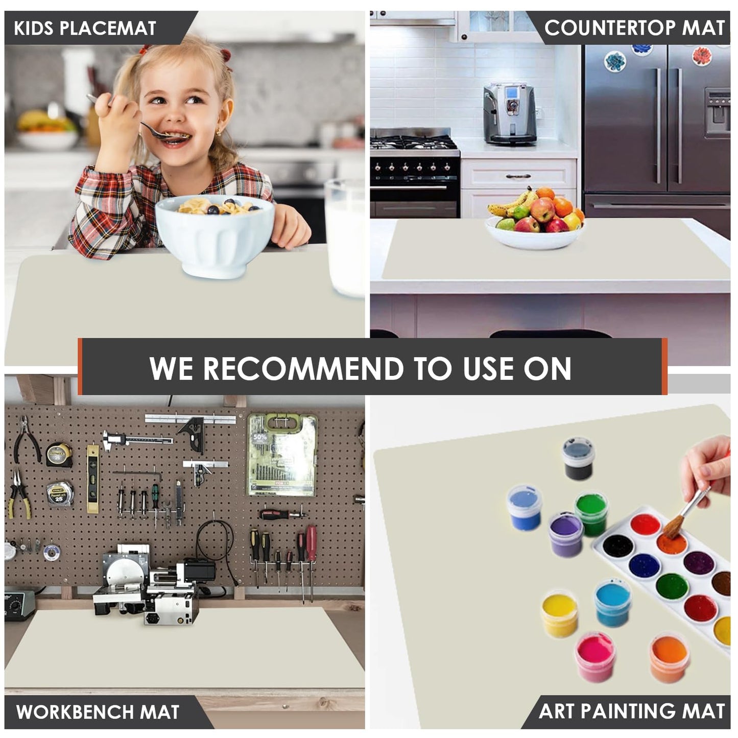Extra Large Silicone Placemat, Food-Grade Flexible Silicone Mat Kids Non-Slip Dinner Placemat Waterproof Heat Insulation Countertop Protector Silicone Pastry Rolling Dough Mats 31.5x23.6'''Beige