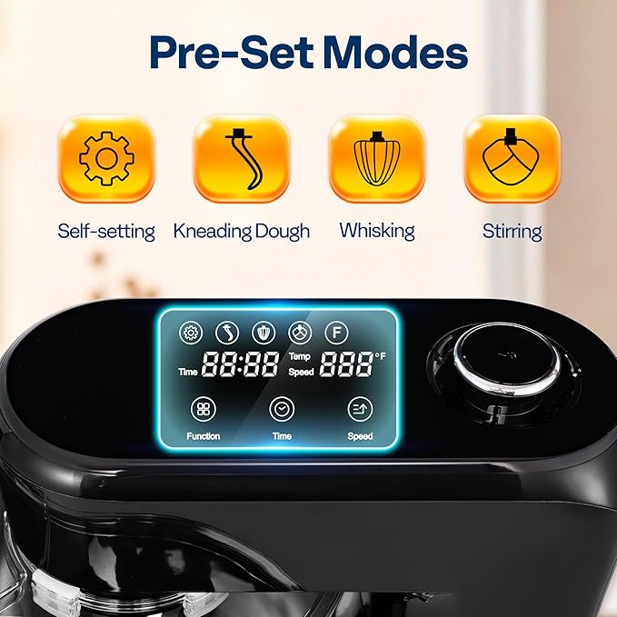 VIVOHOME Stand Mixer with Fermentation, One-Touch Presets Electric Dough Mixer with 6 Qt Bowl, Kitchen Standing Mixer for Baking, Cake with Flex Edge Beater, Bread Hook, Whisk, Black