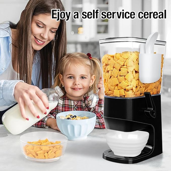 Cereal Dispenser Countertop Wath Bowls and Spoons Cereal Containers Storage for Pantry Snack Organizer Dry Food Storage Container with Lid for Kitchen Organization Oatmeal Nut Granol（Black 2 pack ）