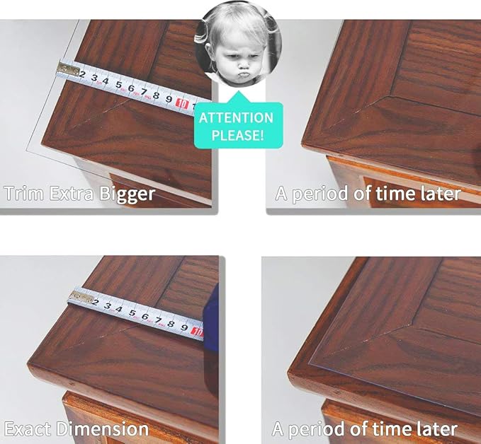 NECAUX Custom Multisize 1.5mm Thick Clear PVC Table Cover Protector - 36 x 108 Inch Kitchen Wood Grain Vinyl Transparent Table Pad for 9 Foot Plastic Protective Dining Room Table/Meeting Table