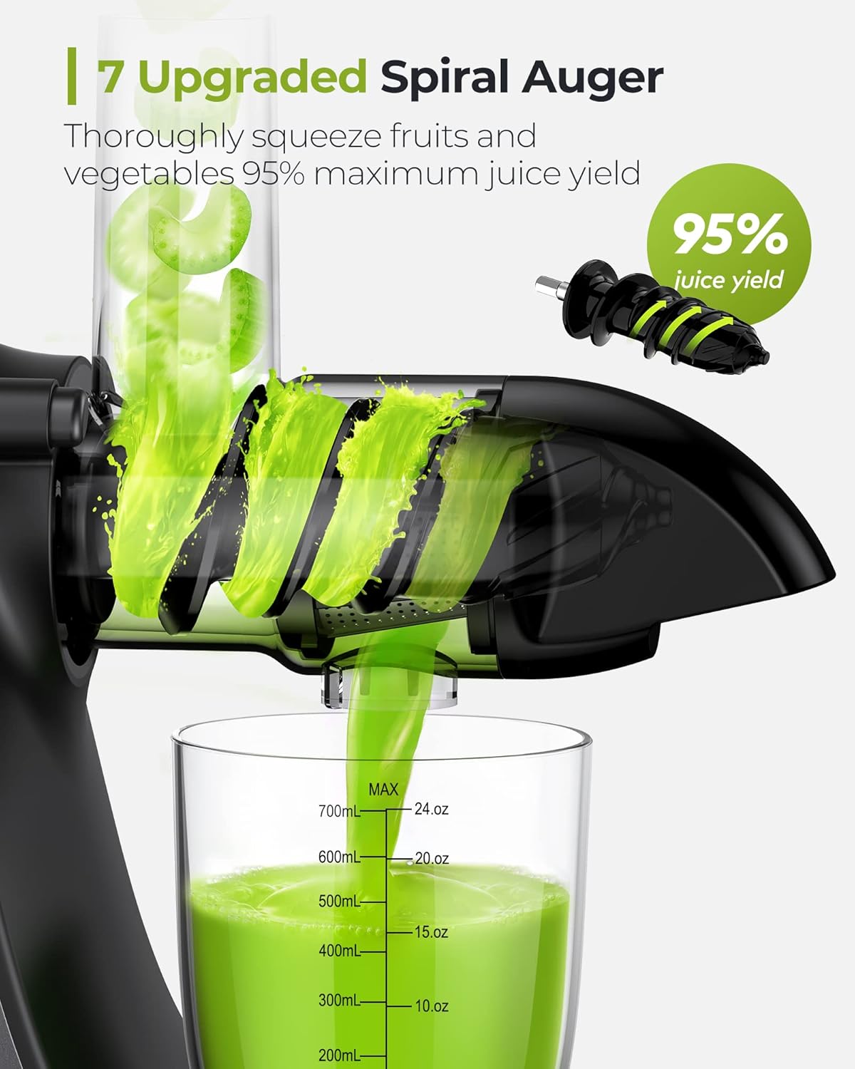 Jocuu Slow Masticating Juicer with 2-Speed Modes - Cold Press Juicer Machine - Quiet Motor & Reverse Function - Easy to Clean Juicer Extractor - Juice Recipes for Fruits & Vegetables (White)