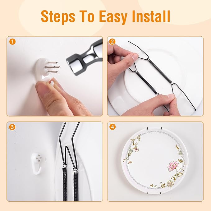 3 Pack Plate Hangers for The Wall, Suitable for 10-14 inch Art Plate, Stainless Steel Invisible Heavy Duty Wire Plate Holder with Wall Hooks, Plate Hangers for Displaying Plates, Platter, Dish, Black