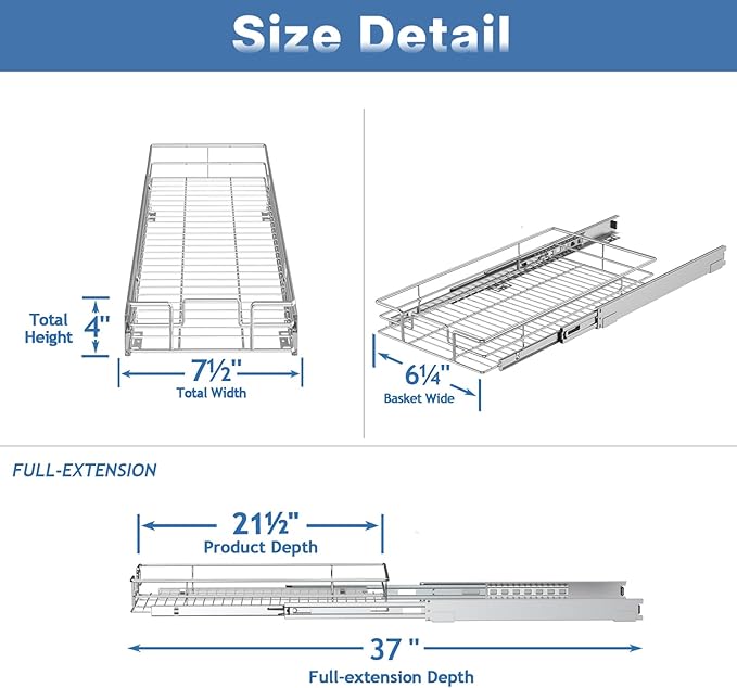 LOVMOR Pull Out Cabinet Organizer 7½" W x 21½" D, Kitchen Cabinet Pull Out Shelves Slide Out Storage