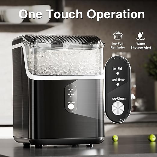 Antarctic Star Nugget Ice Makers Countertop, Pebble Ice Machine with Chewable Pellet Ice, 34Lbs/24H, Self-Cleaning, Sonic Ice, One-Click Operation, for Kitchen,Office Stainless Steel Black