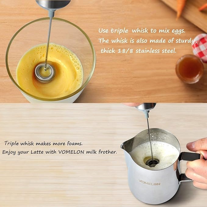 Micro Rechargeable Foamer| Handheld Battery Operated Milk Frother for Coffee| Travel Drink Mixer with Patent 2 Stainless Steel Whisk Heads| Keto Coffee, Latte, Cappuccino, Hot Chocolate| Silver