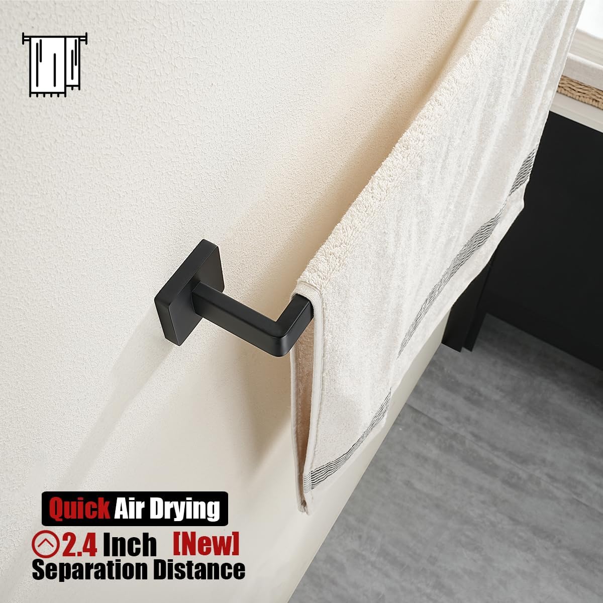 JQK Black Towel Bar, Rounded Edges 32.41 Inch Towel Rack, 304 Stainless Steel Bathroom Wall Mount, Useable Length 30 Inch, TB250L30-PB