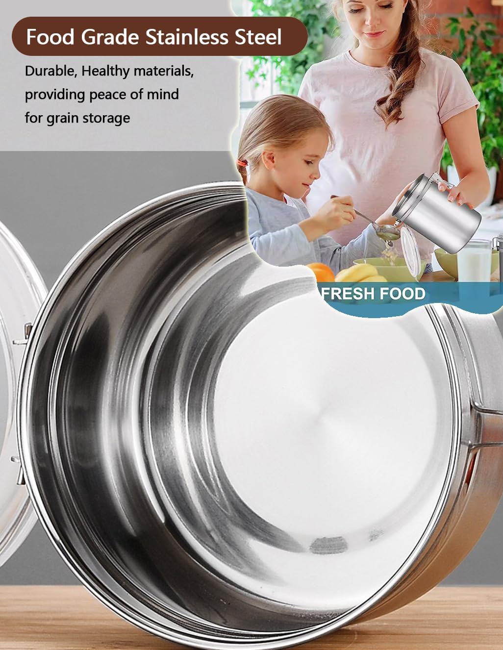 Stainless Steel Food Container with Clear Lids Airtight Container Stackable Small Canisters Kitchen Pantry Storage for Cereal, Snacks, Candy, Herbs, Spices, Sugar, Tea (1.8L Silver-2)