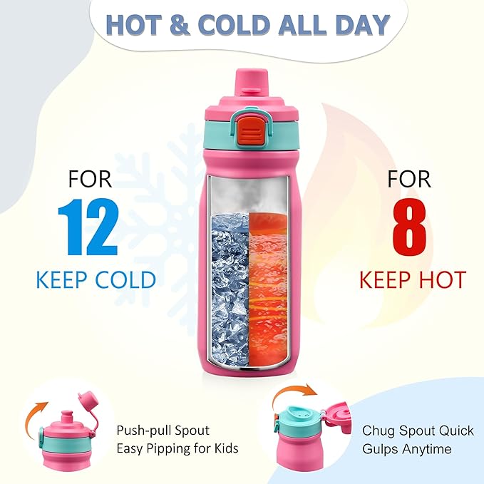 MAISON HUIS Bento Box for Kids with 8oz Soup Thermo, Leak-proof Lunch Food Containers with 5 Compartment, Insulated Lunch Bag & 17oz Stainless Steel Water Bottle for School, Trvael