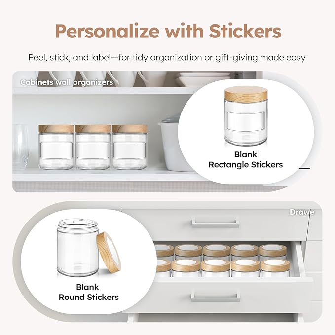 8 oz Glass Jars with Lids, 12 Pack Small Glass Jars with Plastic Woodgrain Lids, Lotion Container Empty Cosmetic Travel Containers for Sample, Cream, Lotion, Honey, Powder