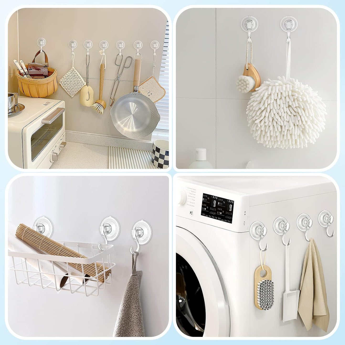 VIS'V Suction Cup Hooks, Small Shower Suction Hooks with Wipes, Heavy Duty, Removable and Reusable, Clear, 2 Pcs