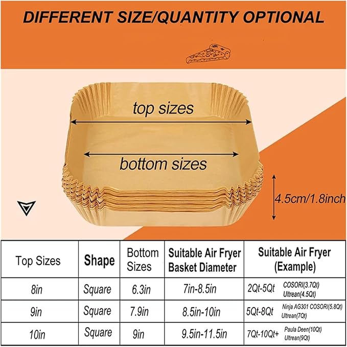 Large Air Fryer Disposable Paper Liners Nonstick 23cm Oven Airfryer Parchment Baking Paper ，Compatible For Ninja，Compatible For COSORI ，Grill Cooking Basket(20cm square,100 Pcs)