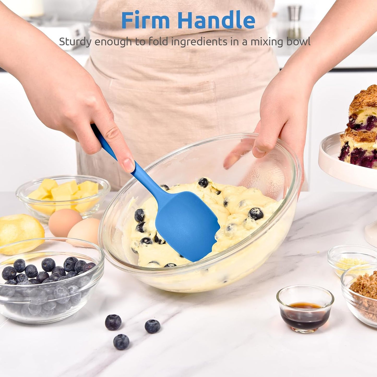Heat Resistant Silicone Spoon Spatula: U-Taste 600ºF High Heat Flexible 11.38in Silicon Mixing Stirring Cooking Scraping Baking Bowl Scraper Seamless Spreader for Kitchen Nonstick Cookware (Lake Blue)