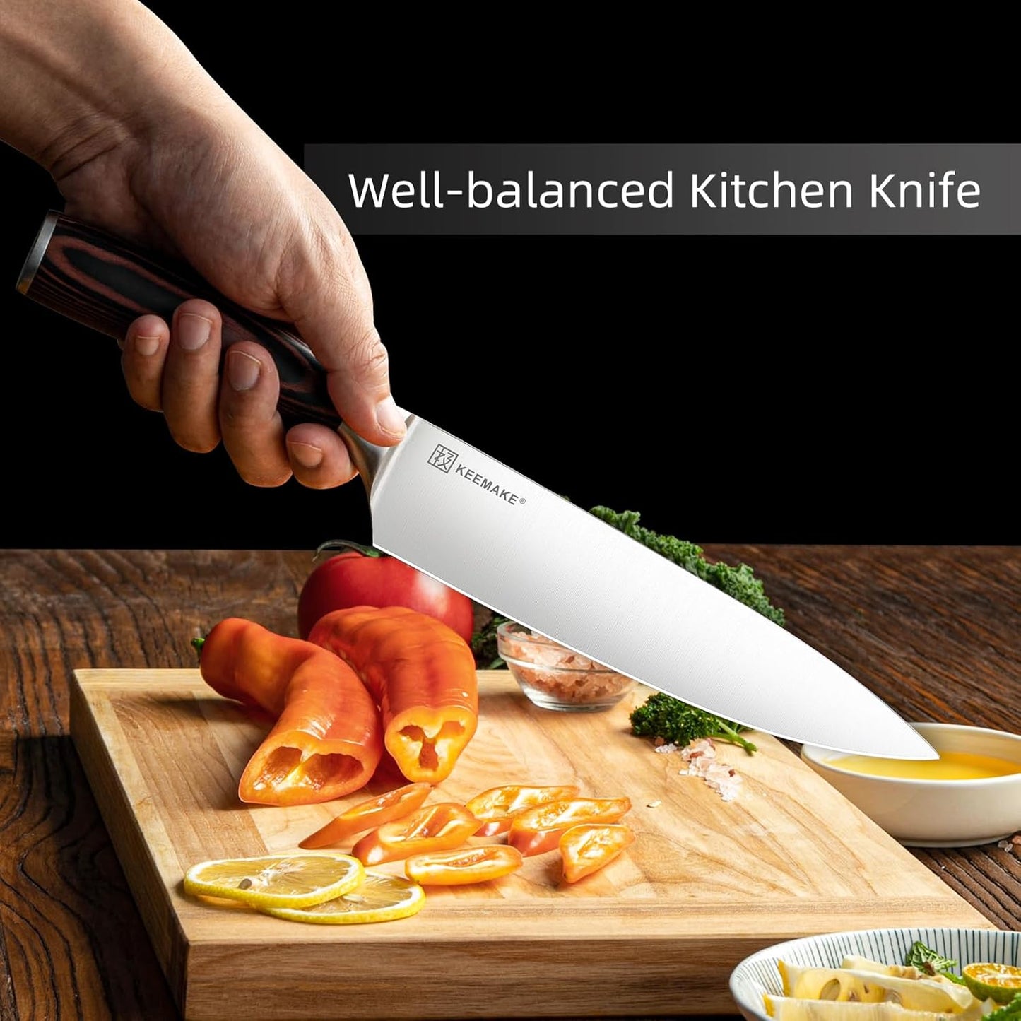 KEEMAKE Kitchen Knife Set of 5 - Kitchen Knives 1.4116 High Carbon Stainless Steel Blade, Professional Chef Knife Set, Razor Sharp Knives with Ergonomic Pakkawood Handle for Home Cooking
