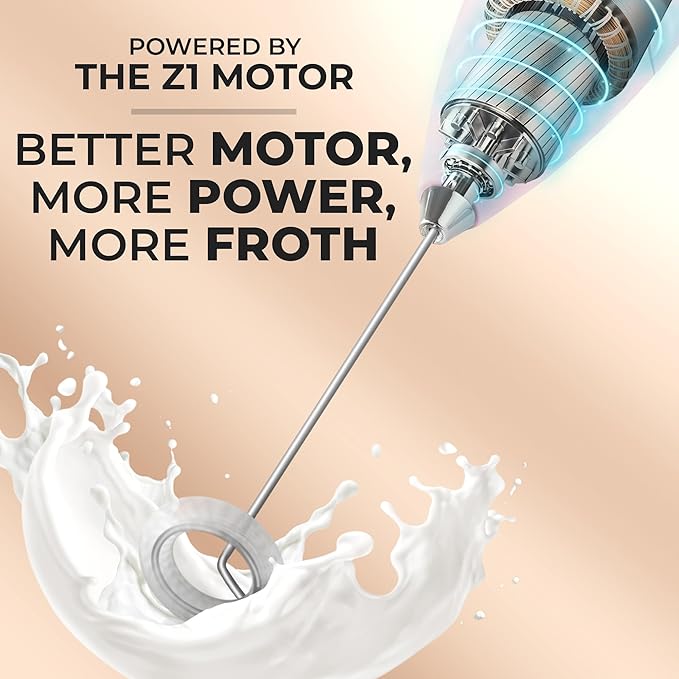 Zulay Kitchen Powerful Milk Frother Wand - Ultra Fast Handheld Drink Mixer - Electric Whisk Foam Maker for Coffee, Lattes, Cappuccino, Frappe, Matcha & Coffee Creamer - Milk Boss Cotton Candy