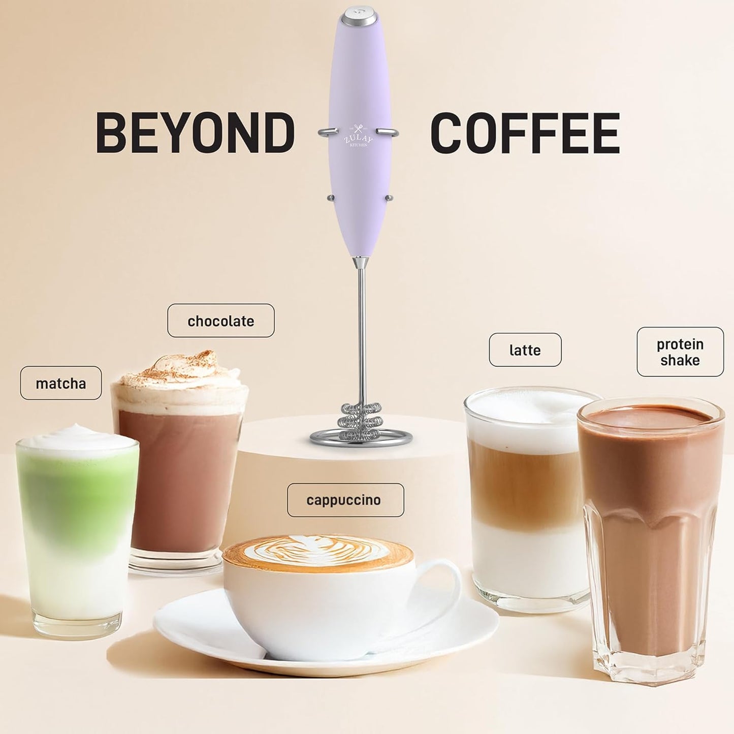 Zulay Kitchen Patented Tornado Triple Whisk Milk Frother with 4 Duracell Batteries – Handheld Foam Maker for Coffee, Lattes, Matcha & Hot Chocolate – Rich, Creamy Froth in Seconds