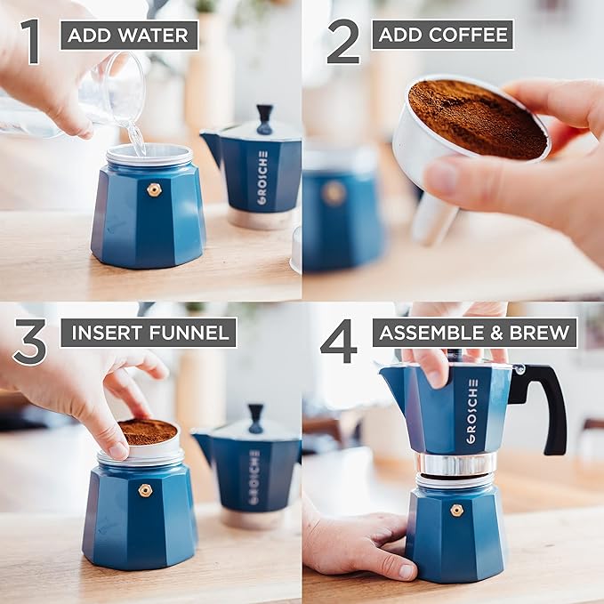 GROSCHE Milano Stovetop Espresso Maker Moka Pot 9 Espresso Cup, 15.2 oz, Blue. Stove top Coffee Maker Moka Italian Espresso greca Coffee Maker Brewer Percolator