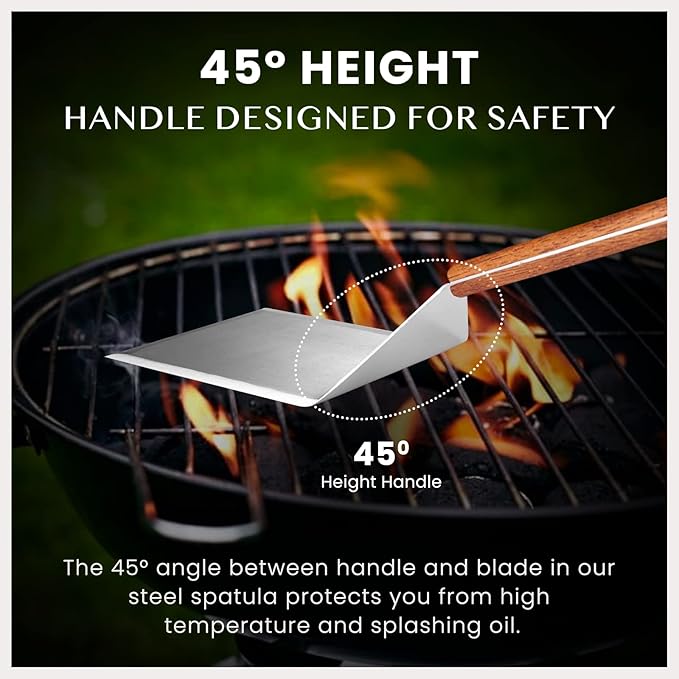 Extra Wide Spatula with Beveled Edges, Oversized Stainless-Steel Spatula with Wood Handle for Skillets, Griddles & Pancake Flipper for Burgers, Omelet, and Versatile for Culinary Task, 6 x 5-inches