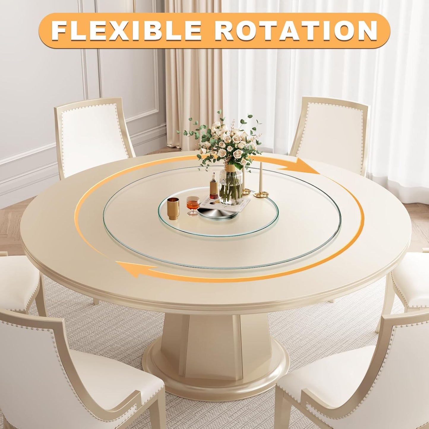 35'' Glass Lazy Susan Turntable Dining Table, 360 ° Round Dinner Plate Rotating Tray Transparent Dinner Plate, Silent and Smooth Rotation of The Dinner Plate (35inch/90cm)