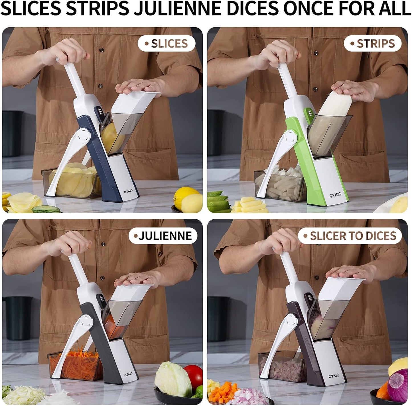 Safe Mandoline Slicer,Vegetable Potato Slice Food Cutter for Kitchen,Thickness Adjustable Upright Veggie Chopper for Fast Meal prep (Gray)
