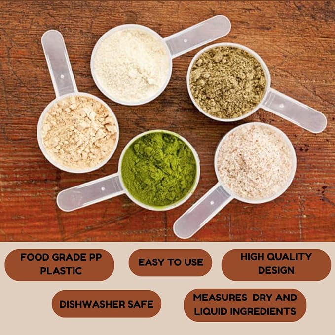 Plastic Measuring Scoop, (29.6 cc | 2 tablespoon | 1/8 Cup | 29.6 mL) Long Handle Spoons for Powders, Granules, Coffee, Pet Food, Baking Supplies, Protein and Other Dry Goods, BPA Free (Set of 100
