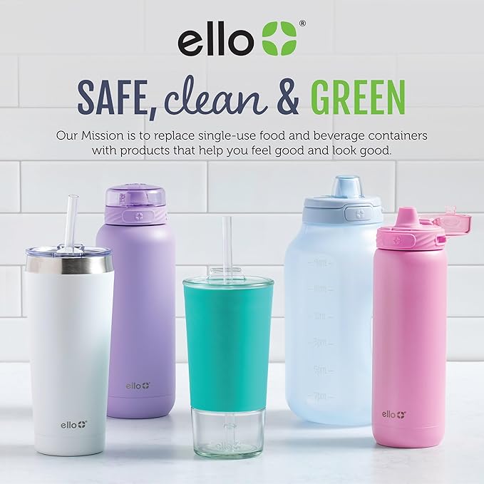 Ello Pop & Fill 22oz Stainless Steel Water Bottle with Quick Fill Technology, Double Walled and Vacuum Insulated Metal, Leak Proof Locking Lid, Sip and Chug, Reusable, BPA Free, Rosy Skyline