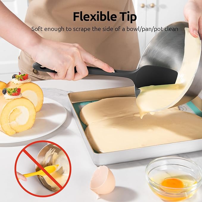 U-Taste 600ºF Heat Resistant Silicone Spatulas: Flexible Food-Grade Silicon Baking Scraper, Kitchen Cooking Mixing Utensils with Upgraded Sturdy Handle Tip for Nonstick Cookware (4-Pc., Black)