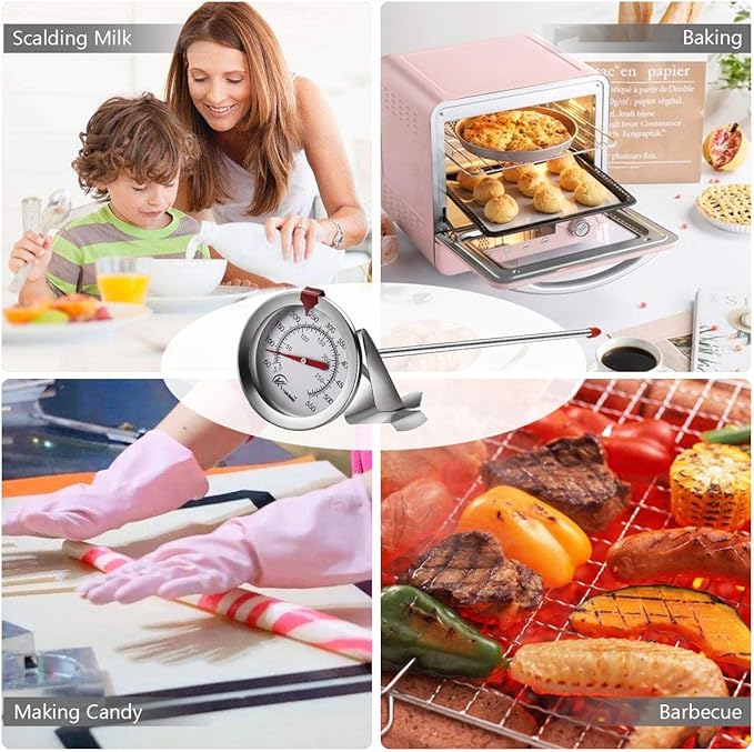 KT THERMO Deep Fry Thermometer with Instant Read,Oil Thermometer(2-Pack),12” Stainless Steel Stem Meat Cooking Thermometer,Best for Turkey,BBQ,Gril