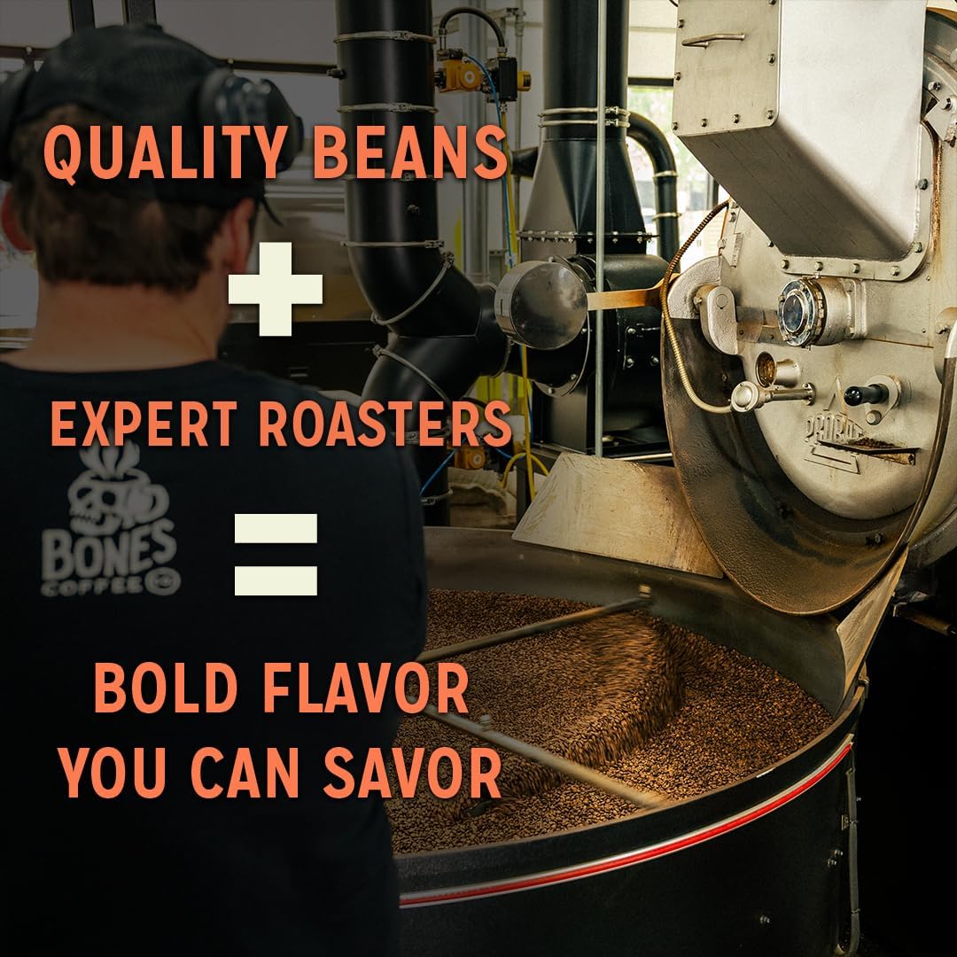 Bones Coffee Company Cherry Ice Cream Flavored Coffee, Medium Roast Low Acid Arabica Beans Compatible with Auto drip and French Press Coffee Maker, 12 Oz Whole Bean