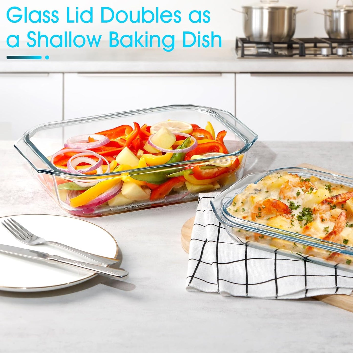 NUTRIUPS 2 QT Rectangular Glass Casserole Dish With Lid, (11.8×7.5×4in) Glass Casserole Dish for Oven