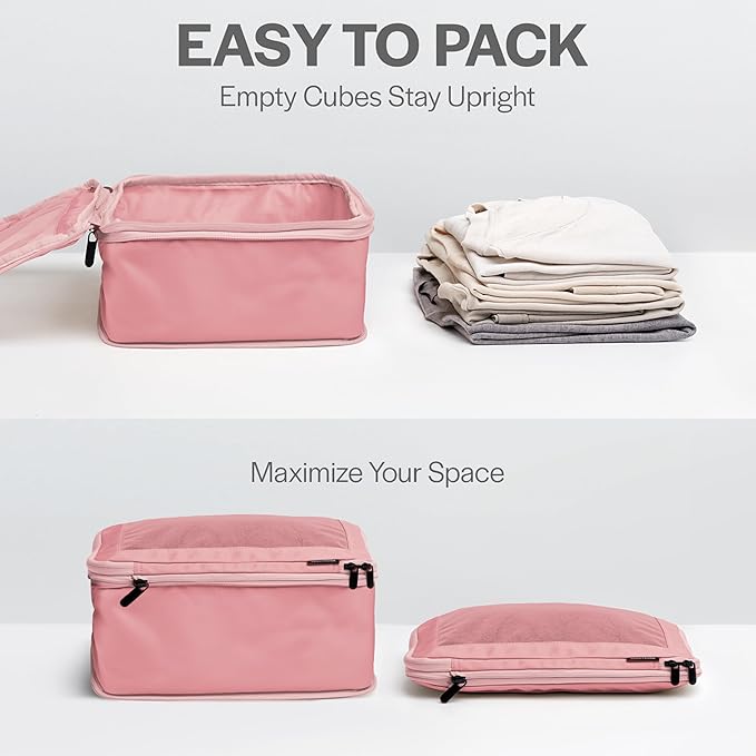 Aerotrunk Compression Packing Cubes for Travel - Luggage Organizer Bags - Double Zipper Packing Cubes for Suitcases (2-Pack, Rose)