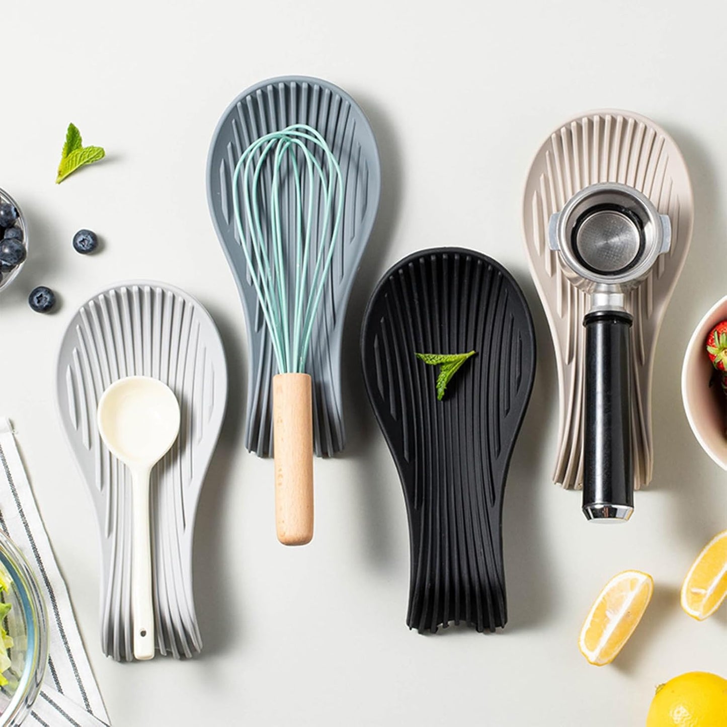 Stove Top Spoon Rest - Heat Resistant & Non-Slip Silicone Holder for Kitchen Counter, Large Cooking Utensil Rest(Khaki)